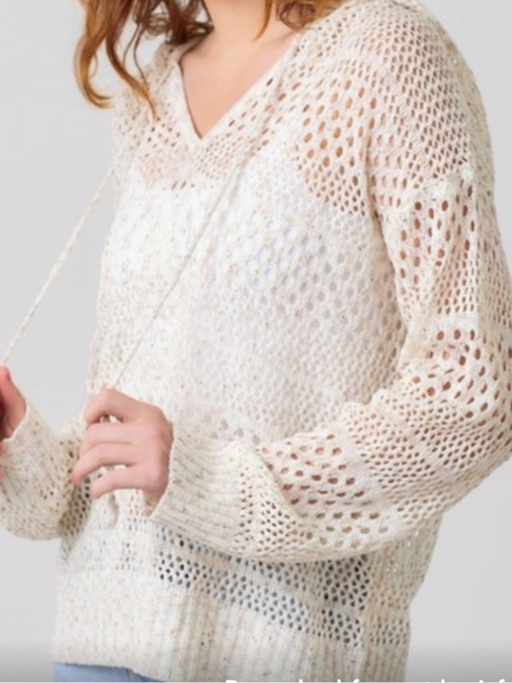 Lightweight Cream Hooded Open Knit Sweater